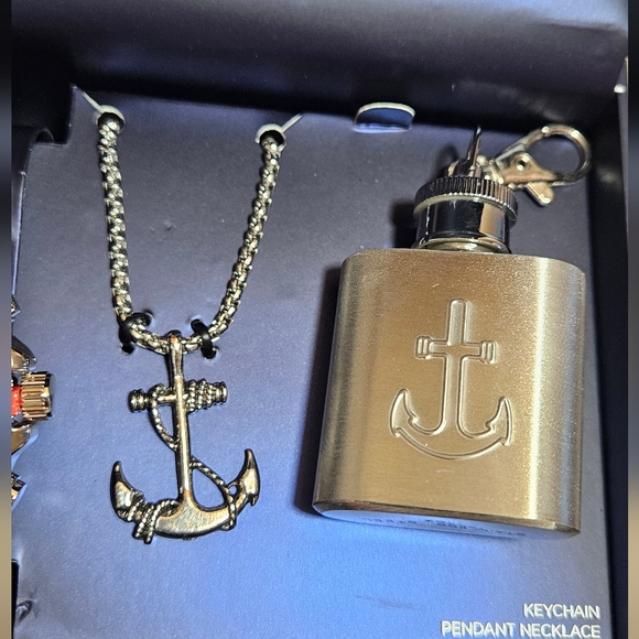 Nautical Themed 3-piece black & red watch giftset w/ ⚓️ pendant & flask Keychain - Picture 3 of 5